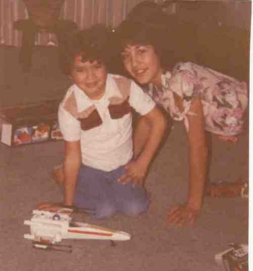Another 6th birthday pic. Me with my sister and my new X-Wing.