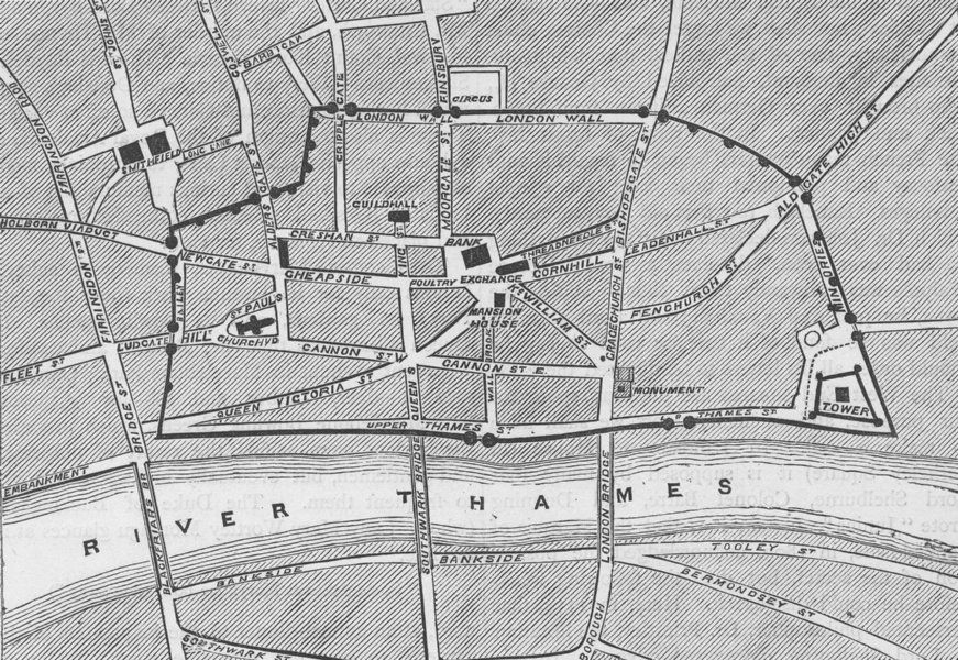 roman-london.-part-of-modern-london-showing-the-ancient-wall-c1880-old-map-52367-p